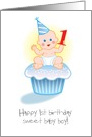 Happy 1st Birthday Sweet Baby Boy Cupcake Party Hat card