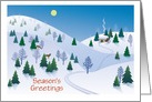 Seasons Greetings Mountain Scene Snow Cabin Trees Deer card