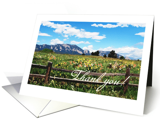 Mountain, flowers, fence & clouds & blue sky photo. Thank... (1229338)