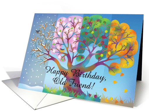 Tree in Four Seasons Colorful Changes Friendship Happy Birthday. card