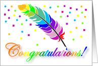 Congratulations, 1st Anniversary Bride & Bride, Rainbow Feather Pen card