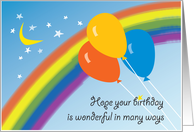 Birthday with Balloons Rainbow Moon and Stars card