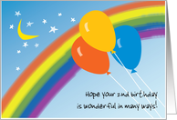 Second Birthday with Balloons Rainbow Moon and Stars card