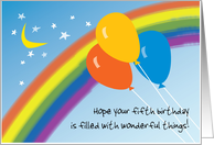 Fifth Birthday with Balloons Rainbow Moon and Stars card