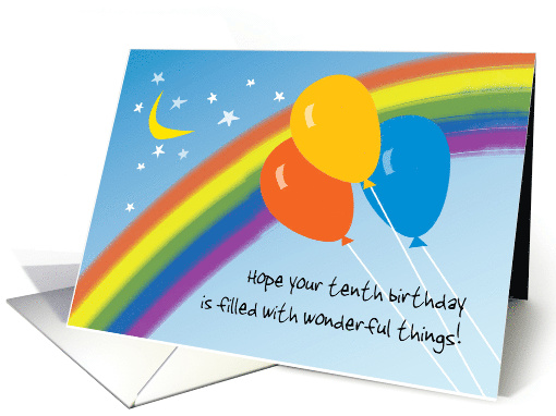Tenth Birthday with Balloons Rainbow Moon and Stars card (1444072)