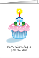 Happy 1st Birthday New House Cupcake Candle Celebrate Blank Inside card