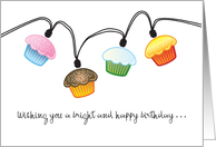 Happy Birthday Wishes Colorful Cupcakes String Lights card