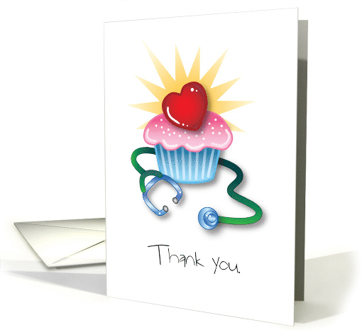 Hospice Caregiver Heart Stethescope Sunburst Cupcake Thank you card