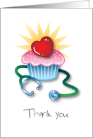 Hospice Caregiver Heart Stethescope Sunburst Cupcake Thank you card