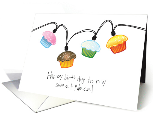 Happy Birthday to Niece Cupcake Lights on String card (1471764)