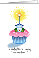 Congratulations Buying New Home Sparkler Cupcake card