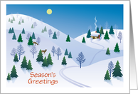 Seasons Greetings Mountain Scene Snow Cabin Trees Deer card