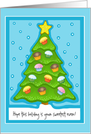 Cupcake Holiday Tree with Snow in Sky Blue Background card