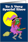 Niece Cute Cartoon Witch Halloween card