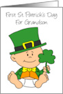 First St Patricks Day Cartoon Baby Grandson Shamrock card