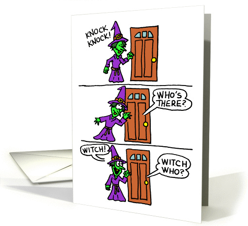 Knock Knock Witch Cartoon Halloween card (1321632)