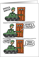 Knock Knock Tank Cartoon Birthday card