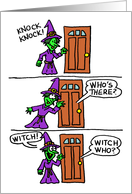 Knock Knock Witch Cartoon Happy Halloween card