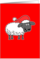 Fleece Navidad Cartoon Sheep With Santa Hat card