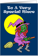 Niece Cute Cartoon Witch Halloween card