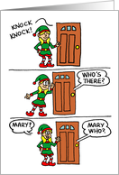 Knock Knock Elf Cartoon Merry Christmas card