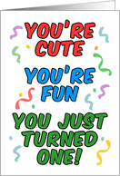 Cute Fun Just Turned One 1st Birthday card