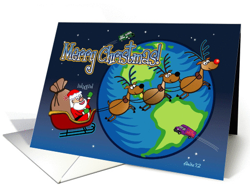 Christmas Eve - Santa & reindeer deliver presents around... (1270096)