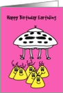 Spaceship and 6 cute aliens wishing - a happy birthday card