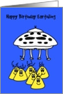 Spaceship and 6 cute aliens wishing - a happy birthday card