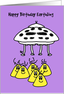 Space ships and 6 cute aliens wishing - a happy birthday card