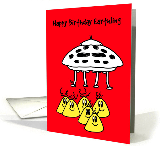 Spaceship and 6 cute aliens wishing - a happy birthday card (1271124)