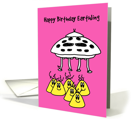 Spaceship and 6 cute aliens wishing - a happy birthday card (1271128)