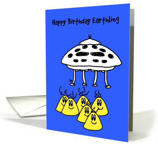 Spaceship and 6 cute aliens wishing - a happy birthday card (1271134)