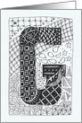 Letter G initial/monogram, tangle-style black/white/colouring card