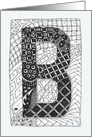 Letter B initial/monogram, tangle-style black/white colouring card