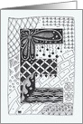 Letter E initial/monogram, tangle-style black/white colouring card