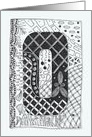 Letter O initial/monogram, tangle-style black/white colouring card