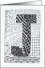 Letter J initial/monogram tangle-style black/white colouring card