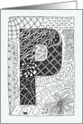 Letter P initial/monogram tangle-style black/white colouring #2 card