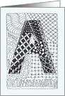 Letter A initial/monogram tangle-style black/white colouring #2 card