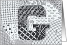 Letter G initial/monogram landscape black/white colouring tangle card