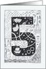 Number Five(5) black/white colouring tangle-style numerology adventure card