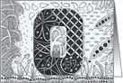 Letter O initial/monogram landscape black/white colouring tangle-style card