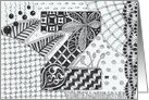 Letter Z initial/monogram landscape black/white colouring tangle-style card