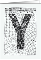 Letter Y initial/monogram, tangle-style black/white colouring card