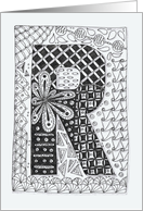 Letter R initial/monogram, tangle-style black/white colouring card