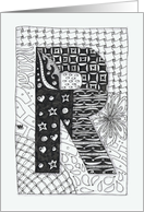 Letter R initial/monogram tangle-style black/white colouring #2 card