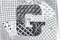 Letter G initial/monogram landscape black/white colouring tangle card