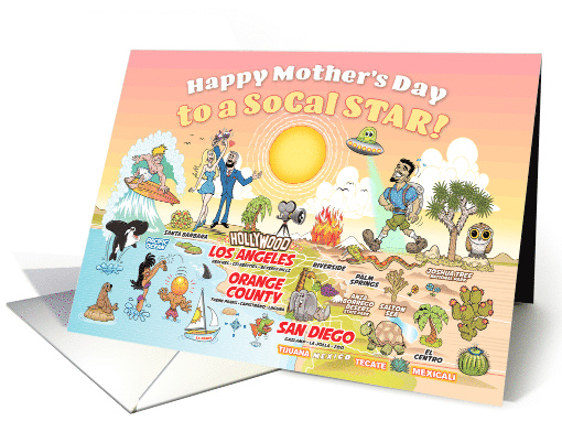 Happy Mother's Day in SoCal Sunny California Map Cartoon card