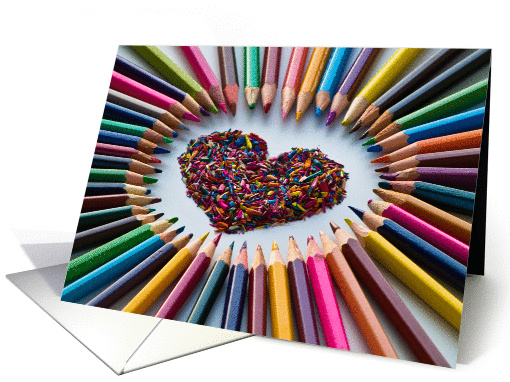 Colourful Romantic Love card with a Heart in a circle of pencils card